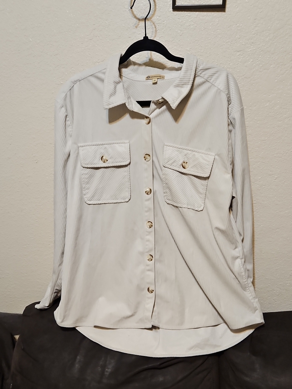 Democracy Cream Button-Front Velour Utility Shirt Jacket